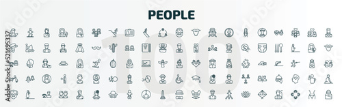 set of 100 special lineal people icons set. outline icons such as spanish woman, man girl and dog, elder, old woman, babysitter and child, handicapped, old man, mexican woman, elegant, vietnamese