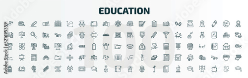 set of 100 special lineal education icons set. outline icons such as chemical content, ballistic, stack of books, eco book, sinusoid, square root in class, adding hine, chemical diagram, fraternity,