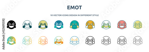 emot icon in 18 different styles such as thin line, thick line, two color, glyph, colorful, lineal color, detailed, stroke and gradient. set of emot vector for web, mobile, ui photo