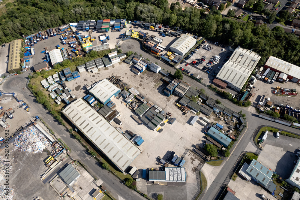 aerial view of a large industrial estate in Manchester, UK Recycling Plant.