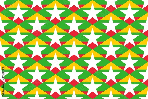 Geometric pattern in the colors of the national flag of Myanmar. The colors of Myanmar.