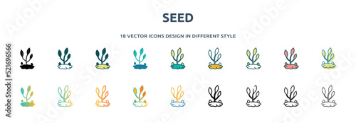 seed icon in 18 different styles such as thin line, thick line, two color, glyph, colorful, lineal color, detailed, stroke and gradient. set of seed vector for web, mobile, ui