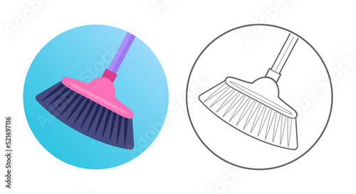 Floor mop icon. Cleaning equipment, tools and chemistry. Colorful and outlined icon in circle. Vector illustration isolated on white.