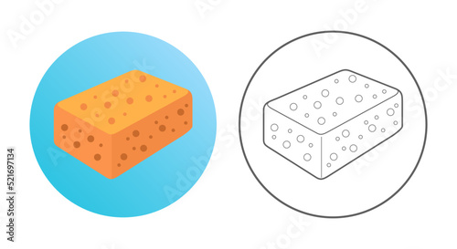 Washing sponge icon. Cleaning equipment, tools and chemistry. Colorful and outlined icon in circle. Vector illustration isolated on white.