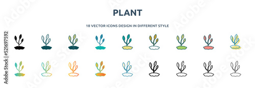 plant icon in 18 different styles such as thin line, thick line, two color, glyph, colorful, lineal color, detailed, stroke and gradient. set of plant vector for web, mobile, ui