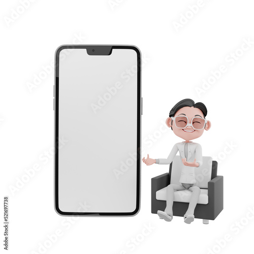 3d businessman and businesswoman pointing the phone