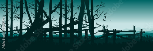 dead forest landscape with broken fence silhouette good for wallpaper, background, backdrop, banner, web, nature, adventure and template © FahrizalNurMuhammad