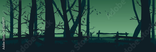 dead forest landscape with broken fence silhouette good for wallpaper, background, backdrop, banner, web, nature, adventure and template