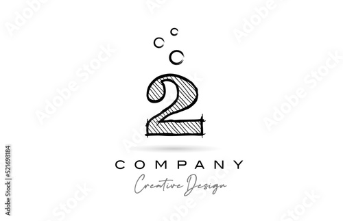 hand drawing number 2 logo icon design for company template. Creative logotype in pencil style