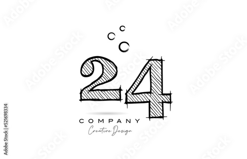 hand drawing number 24 logo icon design for company template. Creative logotype in pencil style