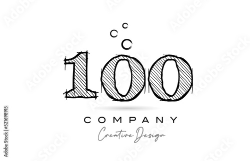 Fototapeta Naklejka Na Ścianę i Meble -  hand drawing number 100 logo icon design for company template. Creative logotype in pencil style