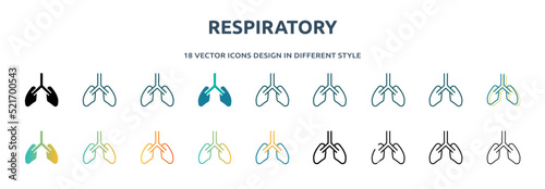 respiratory icon in 18 different styles such as thin line, thick line, two color, glyph, colorful, lineal color, detailed, stroke and gradient. set of respiratory vector for web, mobile, ui