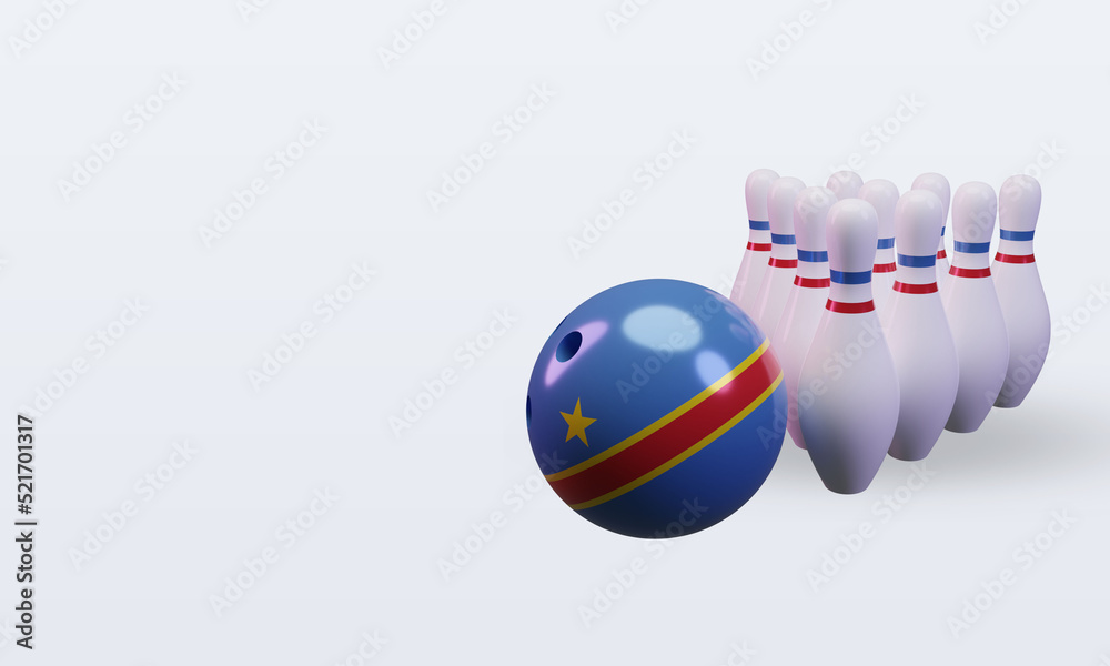 Naklejka premium 3d bowling day Democratic Congo flag rendering right view