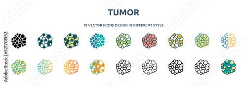 tumor icon in 18 different styles such as thin line, thick line, two color, glyph, colorful, lineal color, detailed, stroke and gradient. set of tumor vector for web, mobile, ui