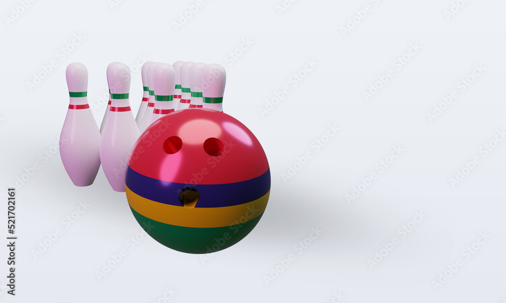 3d bowling day Mauritius flag rendering left view