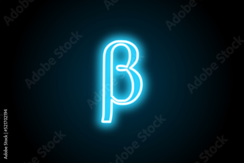 Greek alphabet beta neon glowing sign on black background 