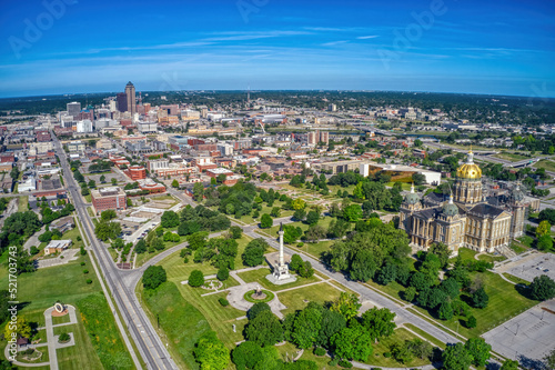 Aerial View of the Iowa State Capitol Building with Des Moine Skyline © Jacob