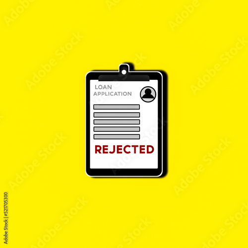 Loan application rejected graphic design on isolated yellow background 