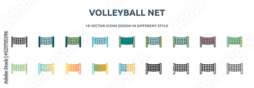 volleyball net icon in 18 different styles such as thin line, thick line, two color, glyph, colorful, lineal color, detailed, stroke and gradient. set of volleyball net vector for web, mobile, ui