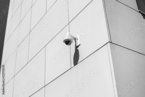 Overview of surveillance cameras on a white background. Security concept. Face recognition. Program for finding criminals. outdoor security camera