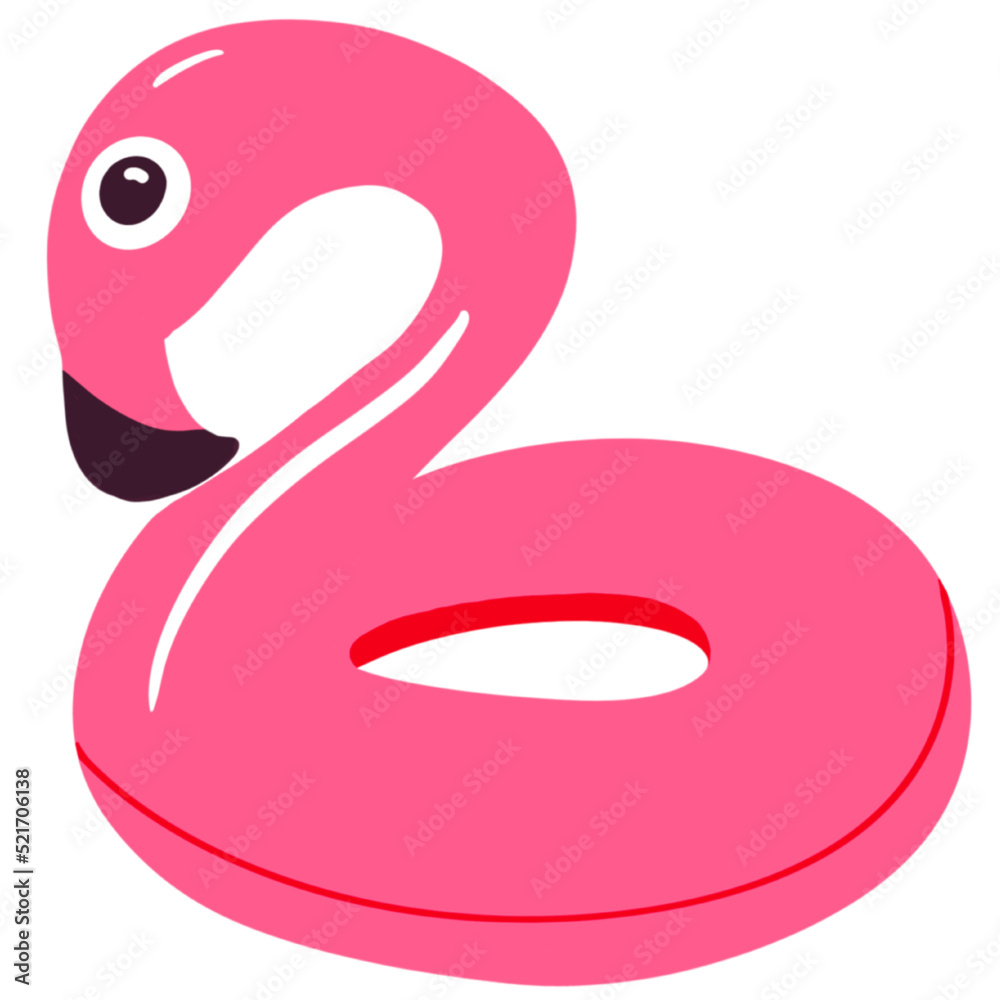 Illustration bouée flamant rose, piscine été, fond isolé