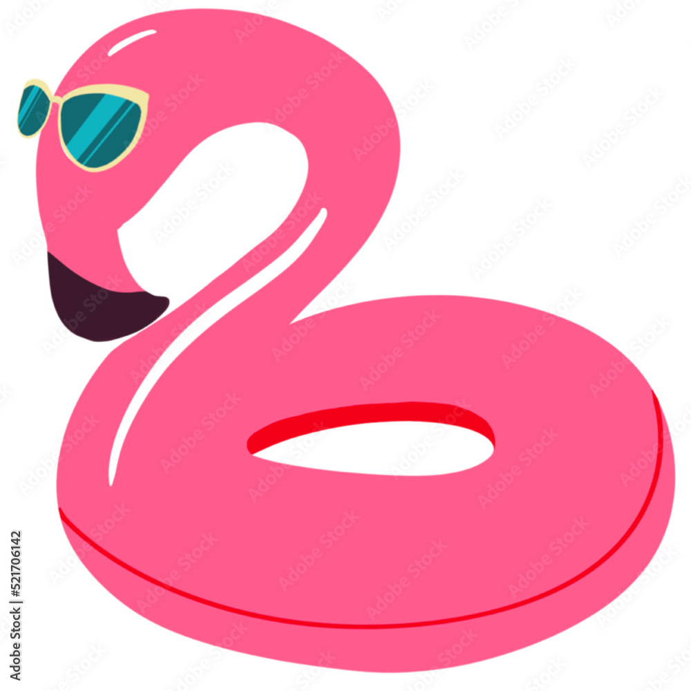 flamant rose bouée lunette de soleil; illustration à la main, fond transparent