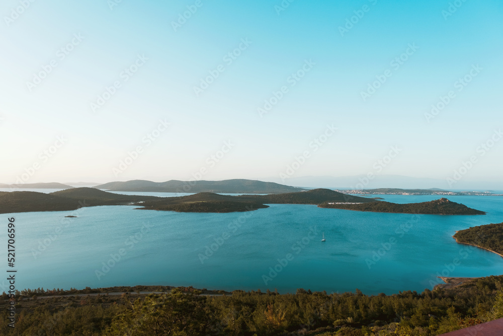 Landscape view of Cunda island from seytan sofrasi Balikesir Ayvalik Turkey.