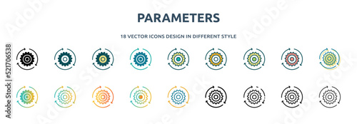 parameters icon in 18 different styles such as thin line, thick line, two color, glyph, colorful, lineal color, detailed, stroke and gradient. set of parameters vector for web, mobile, ui