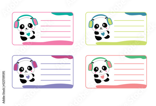 school label with panda design school label, name and address, tag, kids clothes sticker