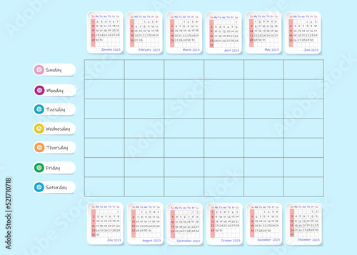 Calendar for 2023. Week starts Sunday.