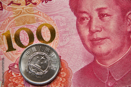 banknot chiński, 100 juanów, moneta chińska ,Chinese banknote, 100 yuan, Chinese coin