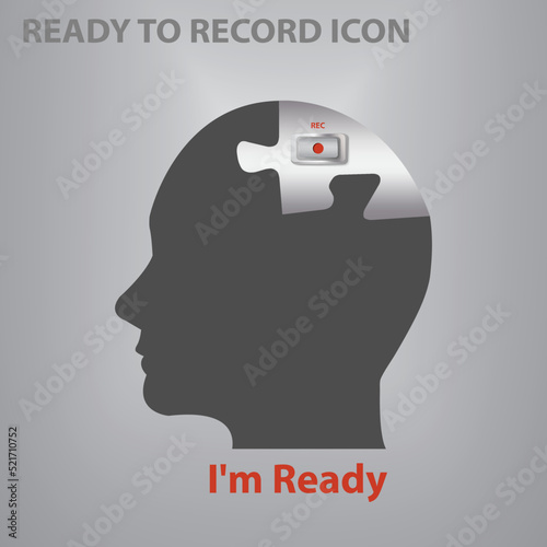 I am ready abstract vector showing silhouette of the head of man with record on a metallic piece of puzzle.