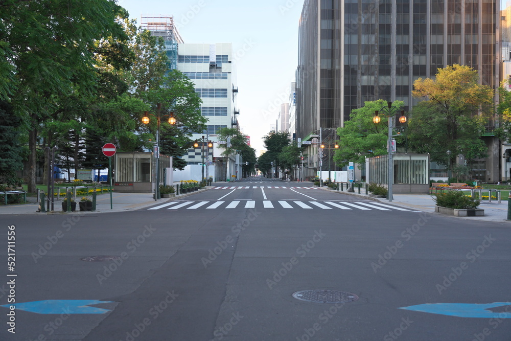 Hokkaido,Japan - July 8, 2022: A pedestrian crossing near Odori park in Sapporo, Hokkaido, Japan
