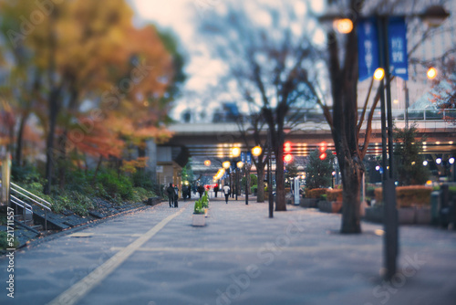 Tokyo,Japan - December 17, 2021: Side walk of Chuo street at west of Shinjuku in the winter morning 