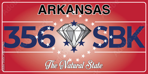 Vehicle license plates marking in Arkansas in United States of America, Car plates.Vehicle license numbers of different American states.Vintage print for tee shirt graphics,sticker and poster