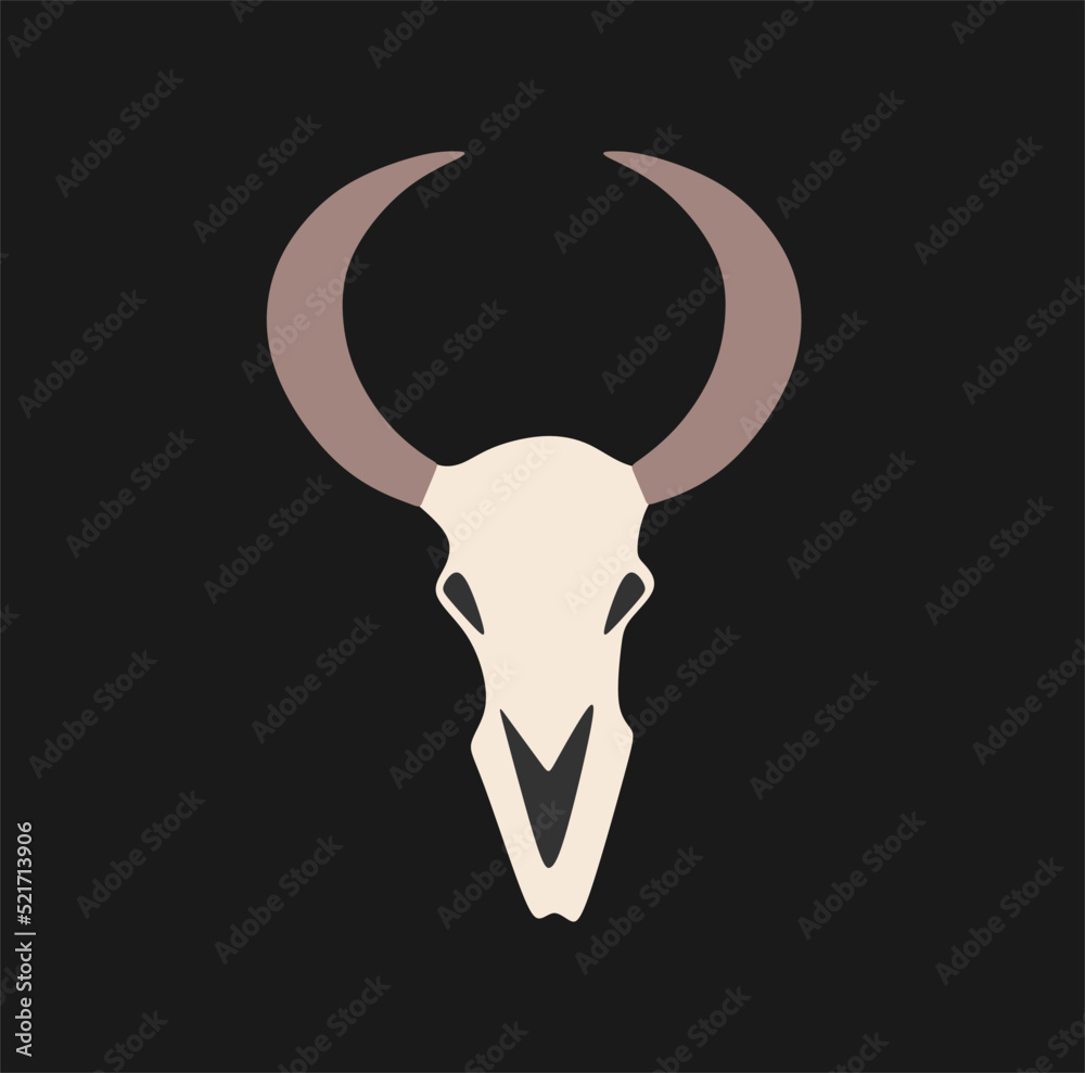 Obraz premium Bull skull in flat style. Cute style. Animal skull vector illustration.
