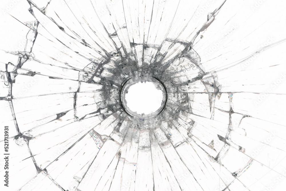 white background bullet hole on glass texture abstract window