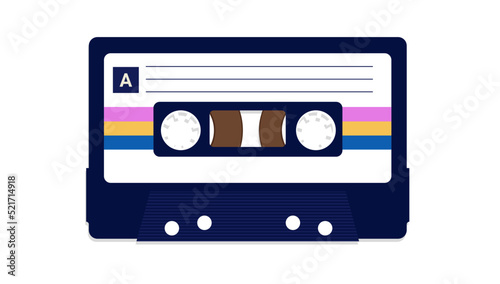 Foto Vector cassette tape - One 1080s retro cassette in dark colour with white label on white background
