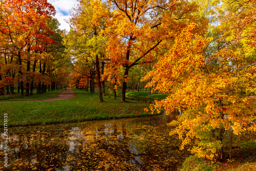 Scenic autumn in Alexander park, Tsarskoe Selo (Pushkin), Saint Petersburg, Russia