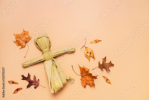 Native American Corn husk doll made out of the corn cobs dried leaves