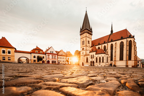 Photography Row of Houses on the town hall square in Bardejov, Slovakia