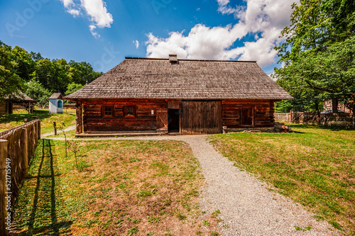 The Greek Catholic wooden church of the Protection of the Most Holy Mother of God from Mikulasova in Saris museum in Bardejov spa, Slovakia photo