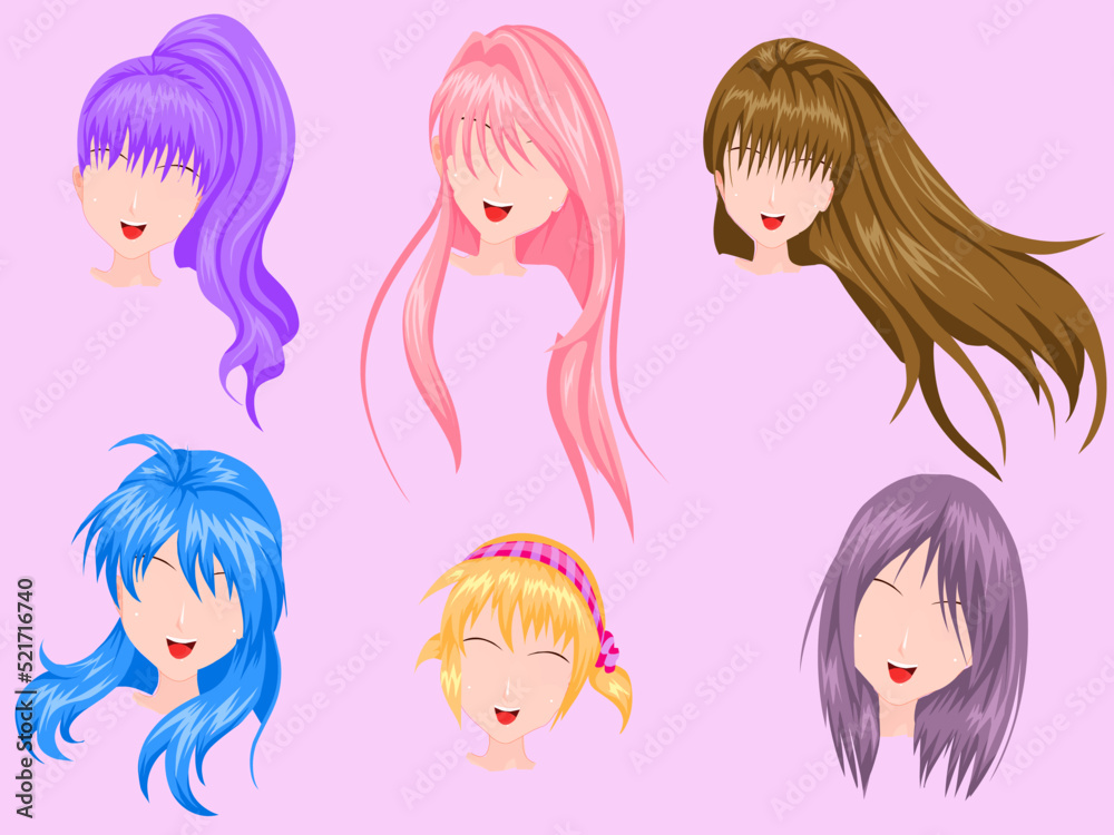 Hairstyles for women constructor.Realistic female hairstyles set.