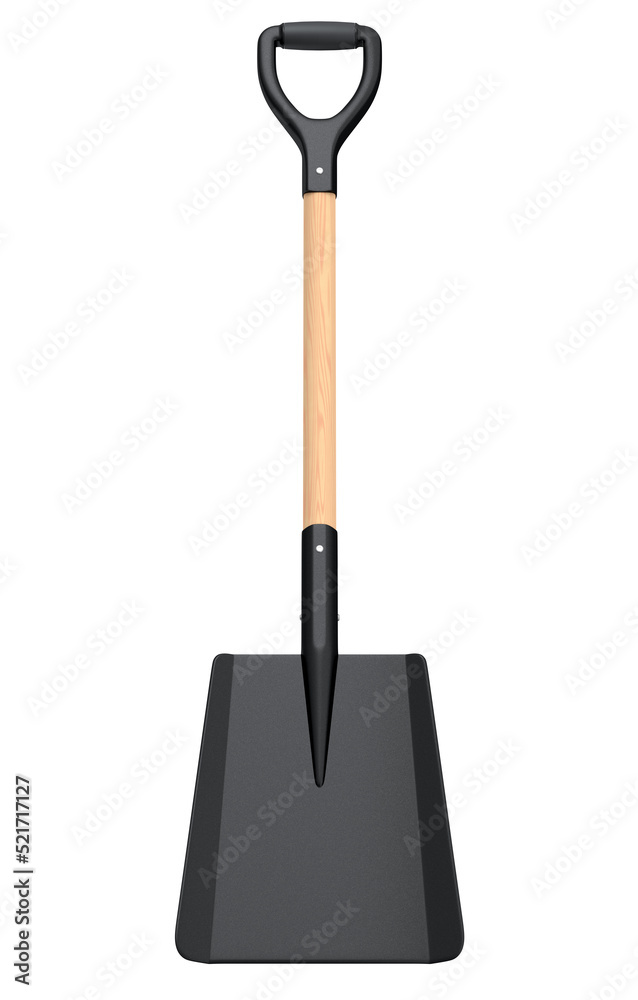 Garden shovel with wooden handle on white background, summer camping concept Garden shovel with wooden handle on white background, summer camping concept