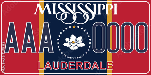 Vehicle license plates marking in Mississippi in United States of America, Car plates.Vehicle license numbers of different American states.Vintage print for tee shirt graphics,sticker and poster