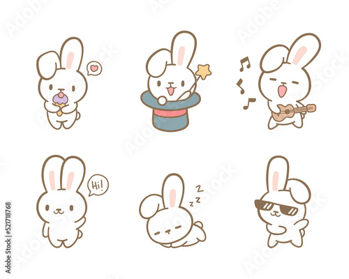 Cute kawaii rabbit cartoon illustration