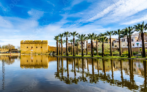 Beautiful Jnan Sbil or Bou Jeloud garden, Royal Park in Fez with lake and palms. Location: Fez, Morocco, Africa. Artistic picture. Beauty world photo