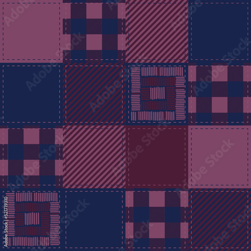 Patchwork with a Scottish cage burgundy and blue