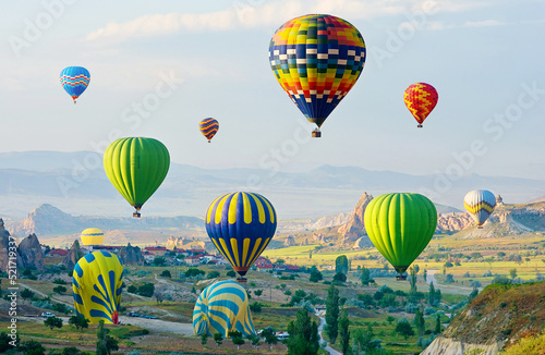 The great tourist attraction of Cappadocia - balloon flight. Cappadocia is known around the world as one of the best places to fly with hot air balloons. Goreme, Cappadocia, Turkey. Travel concept.