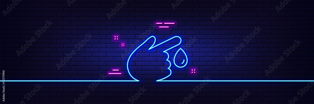 Neon light glow effect. Blood donation line icon. Medical help sign. 3d line neon glow icon. Brick wall banner. Blood donation outline. Vector Neon light glow effect. Blood donation line icon. Medical help sign. 3d line neon glow icon. Brick wall banner. Blood donation outline. Vector